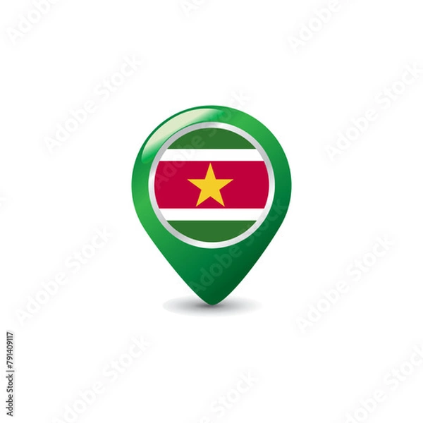 Fototapeta Suriname Flag on Colorful Map Pointer