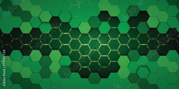 Fototapeta Green Hexagonal background with golden light..