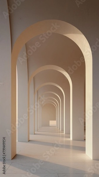 Fototapeta A Vertical Image Of A Modern Minimalist Living Room with Arch Wall Decor.