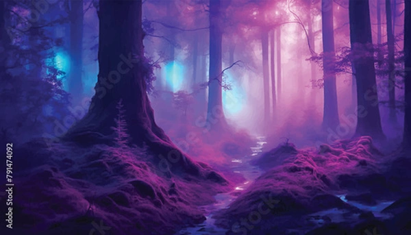 Fototapeta fantasy scene magic forest in the night