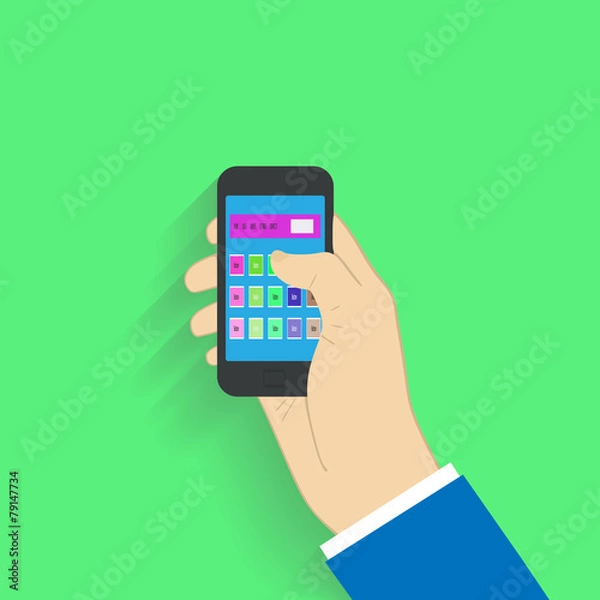 Fototapeta Flat design style. Choosing on smartphone