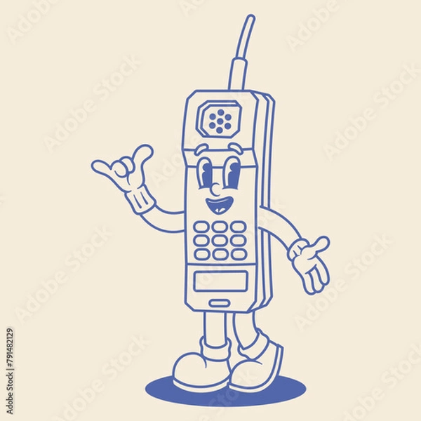 Obraz Retro Cell Phone Mascot Illustration Outline Version