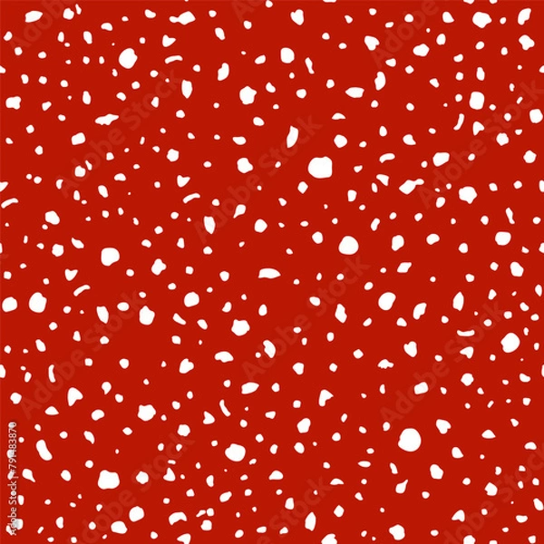 Fototapeta Spotted fly agaric mushroom texture seamless pattern. Amanita spots texture background. Red polka dot print, vector hand drawn illustration