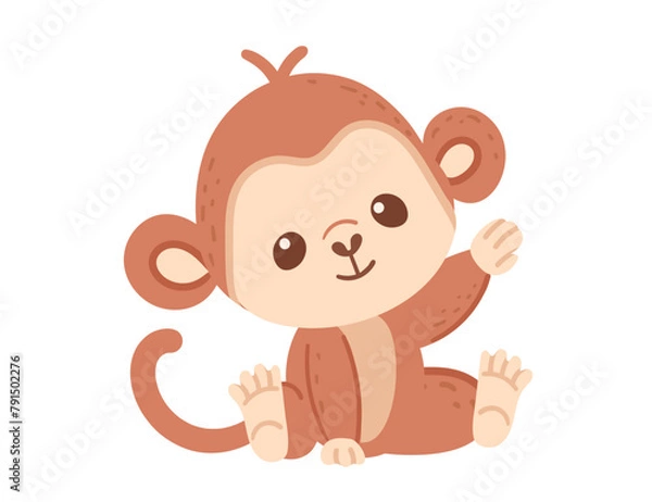 Fototapeta Cute small monkey cartoon animal design vector illustration isolated on white background