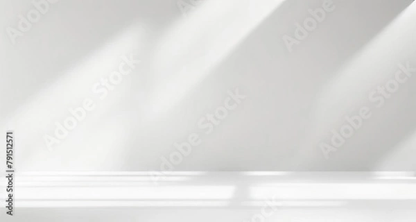 Obraz Minimal abstract light gray background for product presentation. Soft shadow and light from windows on white wall.