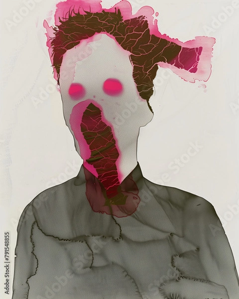 Fototapeta A captivating portrait characterized by a blurred and dramatic aesthetic, skillfully concealed with expressive oil paint strokes. The artist's mastery obscures facial features like eyes, mouth, nose