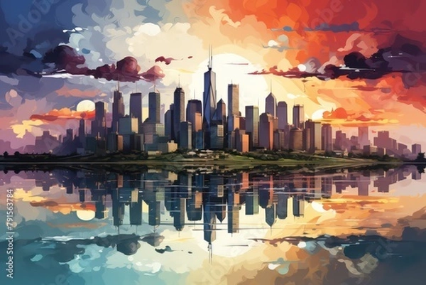 Obraz city skyline at sunset