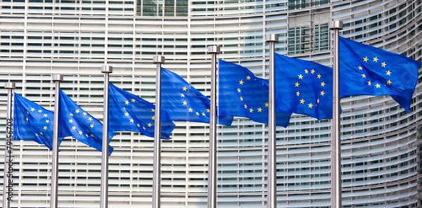 Obraz Flagi europejskie w Brukseli