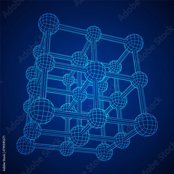 Fototapeta Crystal lattice molecule grid. Sodium chloride rock salt. Wireframe low poly mesh vector illustration.