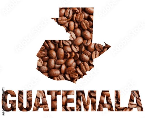 Obraz Guatemala map and word coffee beans isolated on white