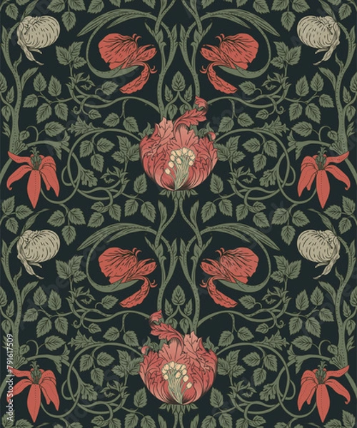 Obraz Floral vintage seamless pattern for retro wallpapers. Enchanted Vintage Flowers. Arts and Crafts movement inspired. Design for wrapping paper, wallpaper, fabrics and fashion clothes.