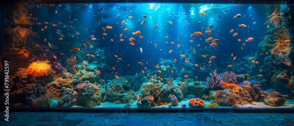 Fototapeta Large aquarium with variety of fish and coral