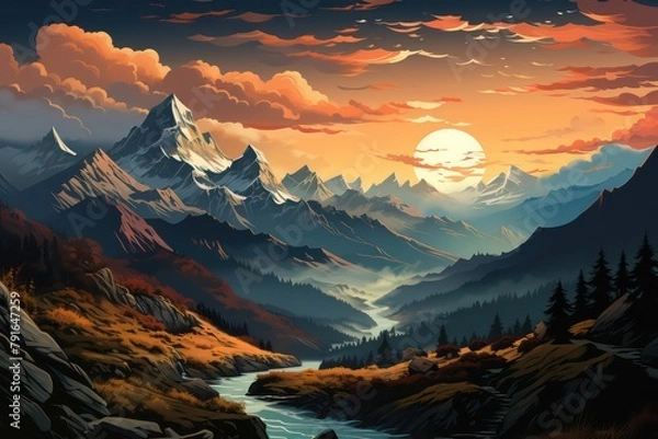 Fototapeta sunset in the mountains