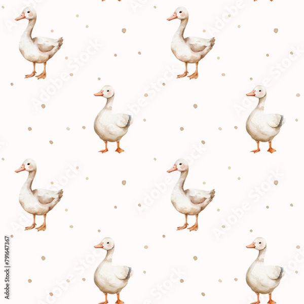 Fototapeta Geese watercolor vector seamless pattern