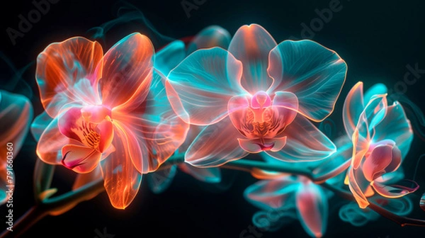 Fototapeta Iridiscent and glowing orchid flowers