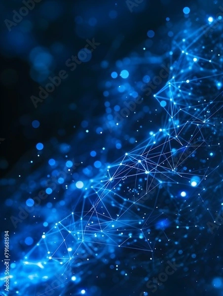 Obraz Blurred Data Science Wallpaper in blue Colors. Abstract Network of Dots and Lines