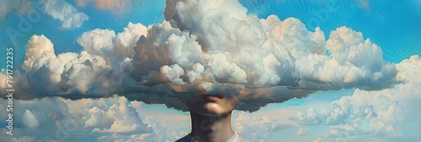 Fototapeta an surrealism simplicity, with clouds background, copy space for text
