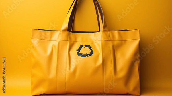 Fototapeta a yellow bag with a recycle symbol on it