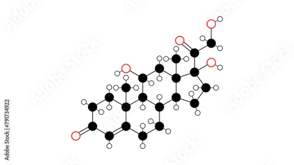 Fototapeta hydrocortisone molecule, structural chemical formula, ball-and-stick model, isolated image cortisol