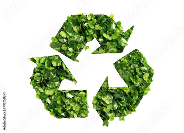 Fototapeta Recycle symbol with green leaves. PNG file with transparency. Ai