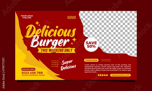 Obraz Vector of delicious burger menu social media cover banner template