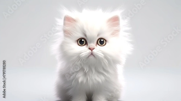 Fototapeta Portrait of Cute Fluffy Kitty Cat with Minimalist Background

