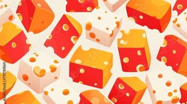 Fototapeta Discover a captivating 2d pattern featuring a tempting piece of cheese in a vibrant red package set against a clean white background Perfect for web design printing wrapping paper textiles 