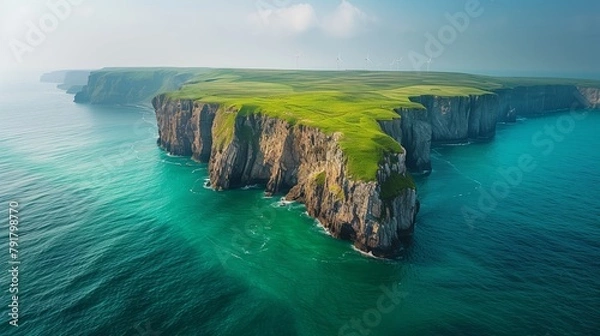 Fototapeta Majestic Cliffs with Lush Greenery Overlooking the Serene Blue Ocean