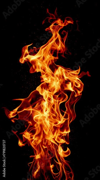 Fototapeta Burning torch fire  on a black background.