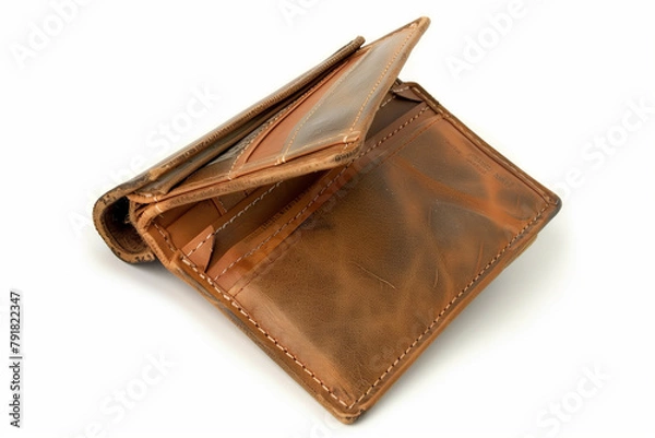 Fototapeta photo of empty wallet opened to reveal no money inside against a white background, symbolizing financial hardship and the need for budgeting and financial planning.