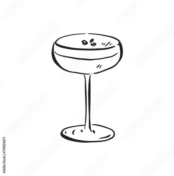Obraz A line drawn sketch of an espresso martini in black and white. Vectorised in a sketchy style for a variety of uses.