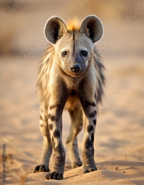 Fototapeta Striped Hyena, reallife animals, sand desert сreated with Generative Ai