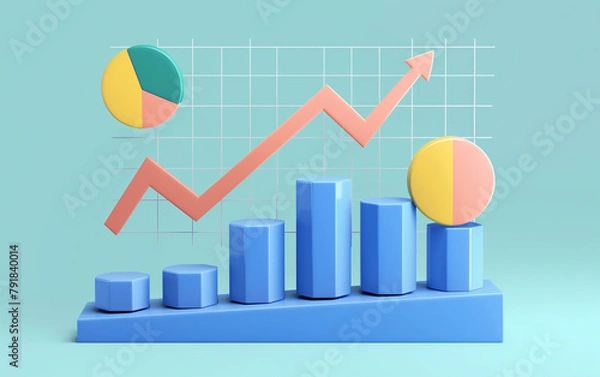 Fototapeta 3d arrow charts with pies. Statistics presentation 