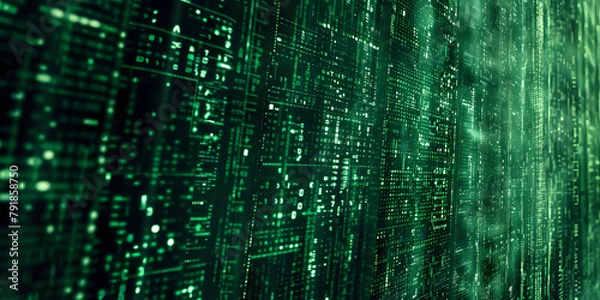 Obraz Dynamic digital matrix code background, embodying a cyber or tech theme, suitable for electronic or security products 