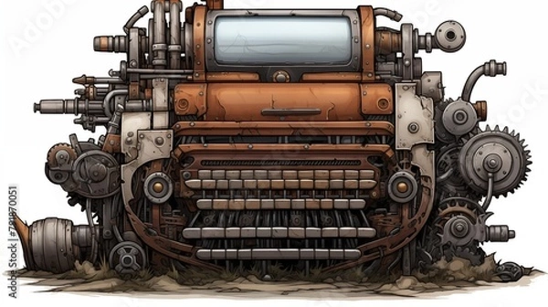 Fototapeta A dusty antique typewriter with a blank sheet of paper