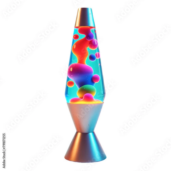 Fototapeta A colorful lava lamp with a blue and silver base, Clipart, 3d render, isolate on white background.