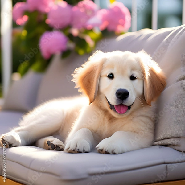 Obraz cute golden retriever in fun mode
