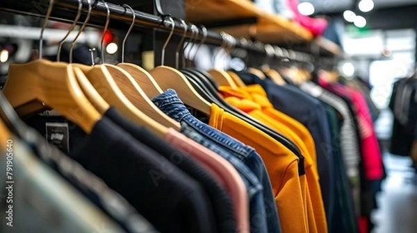 Obraz Clothes hanging rail in clothes shop