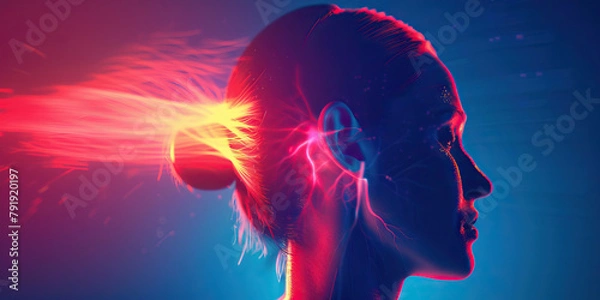 Fototapeta Meniere's Disease: The Vertigo and Hearing Loss - Picture a person with highlighted inner ear showing fluid imbalance