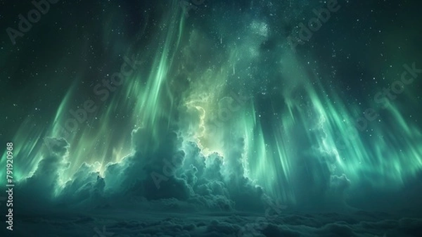 Fototapeta An ethereal landscape of swirling clouds and celestial lights