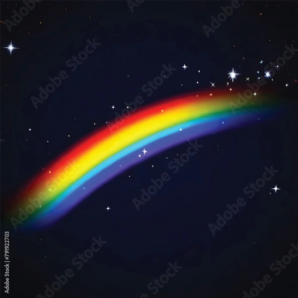 Fototapeta a rainbow is shown on a black background in the middle with stars arround it