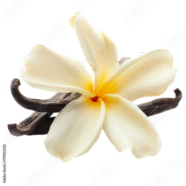 Obraz A white vanilla flower with a sticks isolated on white or transparent background, png clipart, design element. Easy to place on any other background.