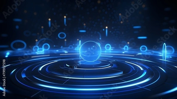 Fototapeta 3d rendering of blue and black abstract geometric background. Scene for advertising, technology, showcase, banner, game, sport, cosmetic, business, metaverse. Sci-Fi Illustration. Product display