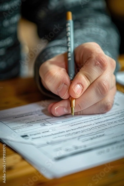 Obraz Paperwork in Progress: Close-Up of Writing on Application Form