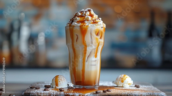 Obraz iced coffee with ice cream and glaze in a glass
