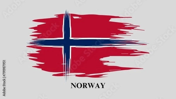 Obraz Norway flag made in brush stroke background. Norway Flag paint brush strokes grunge texture design. Grunge brush stroke effect. Grunge flag of Norway, brush stroke effect on grey background.