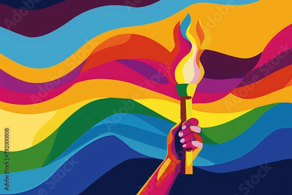 Fototapeta Olympic flame, torch in hand, art, poster, copyspace