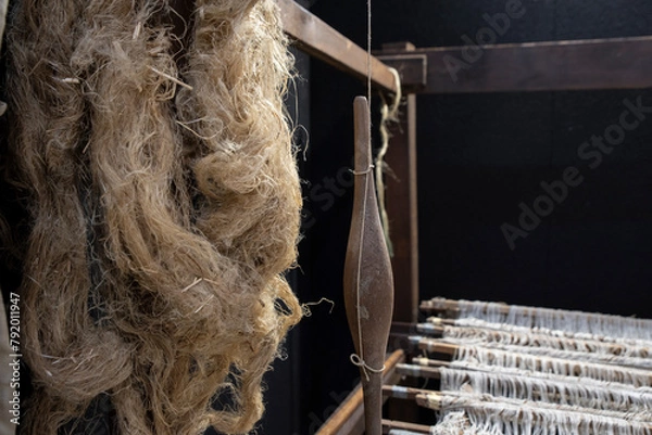 Obraz Ancient loom for the processing of raw hemp fibre..