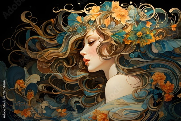 Fototapeta art nouveau girl with hair