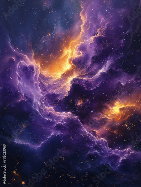 Fototapeta Cosmic Majesty Exploring the Abstract Purple and Gold Nebulae of the Universe
